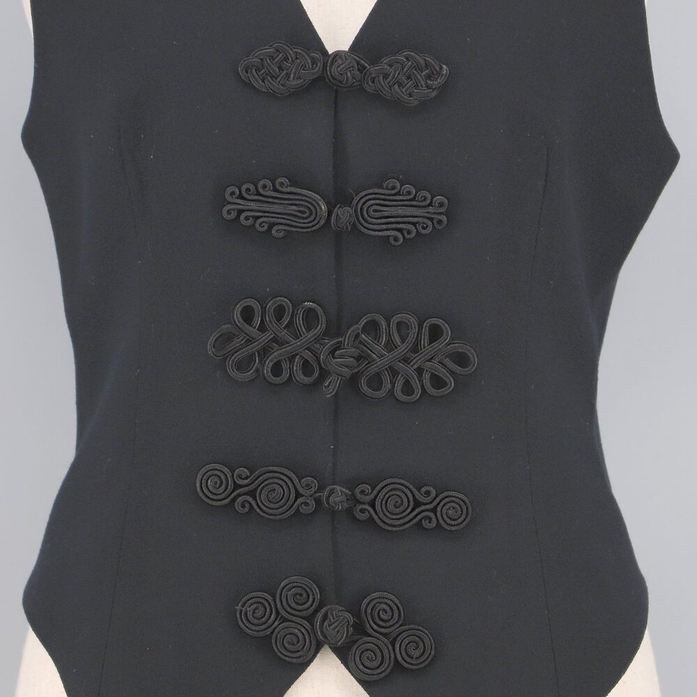 VINTAGE ALBERTO MAKALI 100% Wool Black Vest Waistcoat Top Decorative Buttons - Picture 2 of 8